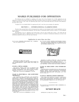 Marks Published for Opposition