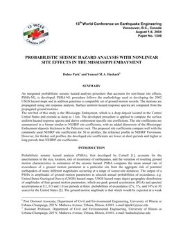 Probabilistic Seismic Hazard Analysis with Nonlinear Site Effects in the Mississippi Embayment