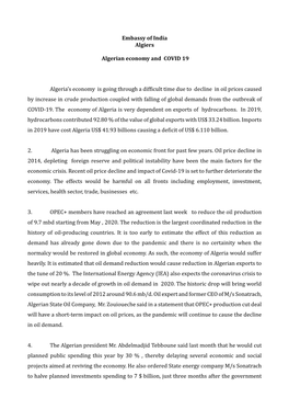 Algerian Economy and COVID 19