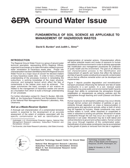 Ground Water Issue: Fundamentals of Soil Science As