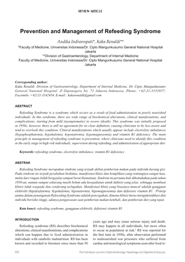 Prevention and Management of Refeeding Syndrome