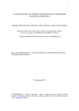 A Climatology of Strong Wind Events at Mcmurdo Station, Antarctica