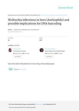 Wolbachia Infections in Bees (Anthophila) and Possible Implications for DNA Barcoding