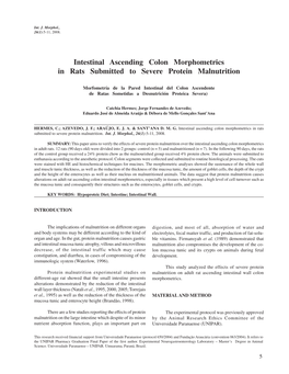 Intestinal Ascending Colon Morphometrics in Rats Submitted to Severe Protein Malnutrition