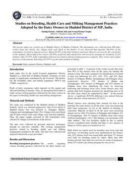 Studies on Breeding, Health Care and Milking Management Practices