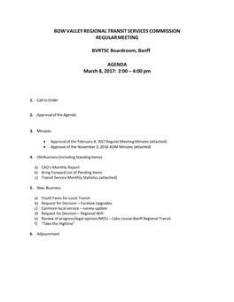 Bow Valley Regional Transit Services Commission Regular Meeting