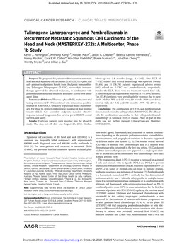 Talimogene Laherparepvec and Pembrolizumab in Recurrent Or