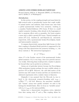 – 1– AXIONS and OTHER SIMILAR PARTICLES Revised January 2016