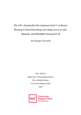 The UN's Sustainable Development Goal 11 in Russia Housing in Saint