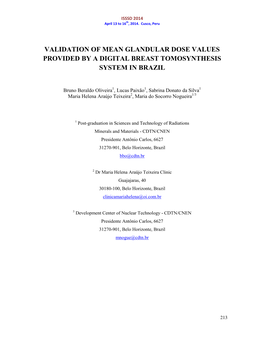 Validation of Mean Glandular Dose Values Provided by a Digital Breast Tomosynthesis System in Brazil