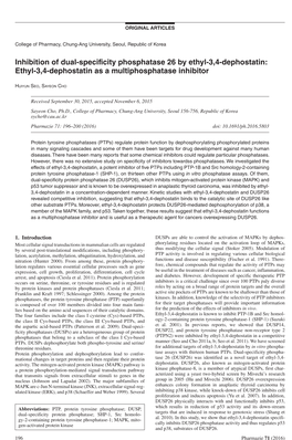 Inhibition of Dual-Specificity Phosphatase 26 by Ethyl-3,4-Dephostatin: Ethyl-3,4-Dephostatin As a Multiphosphatase Inhibitor