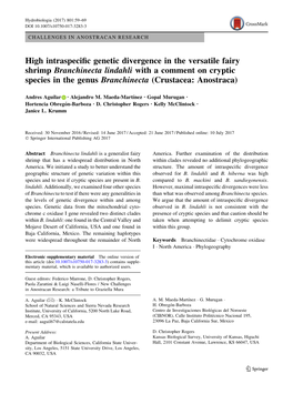 High Intraspecific Genetic Divergence in the Versatile Fairy Shrimp