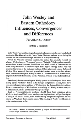 John Wesley and Eastern Orthodoxy: Influences, Convergences and Differences