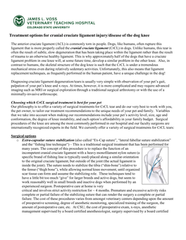 Treatment Options for Cranial Cruciate Ligament Injury/Disease of the Dog Knee