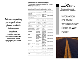 Information for Work Within Highway Right-Of-Way Permit