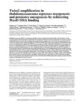 Twist2 Amplification in Rhabdomyosarcoma Represses Myogenesis and Promotes Oncogenesis by Redirecting Myod DNA Binding