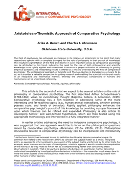 Aristotelean-Thomistic Approach of Comparative Psychology