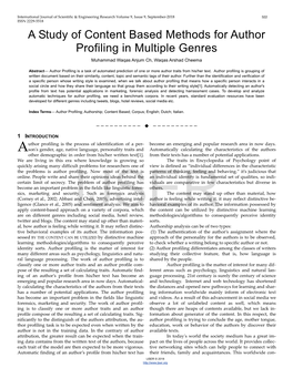 A Study of Content Based Methods for Author Profiling in Multiple Genres Muhammad Waqas Anjum Ch, Waqas Arshad Cheema