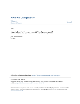 President's Forum—Why Newport?