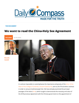 We Want to Read the China-Holy See Agreement