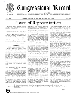 Congressional Record United States Th of America PROCEEDINGS and DEBATES of the 105 CONGRESS, SECOND SESSION