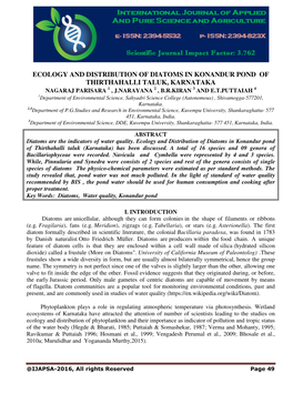 Ecology and Distribution of Diatoms in Konandur Pond