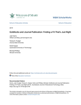 Goldilocks and Journal Publication: Finding a Fit That's Just Right