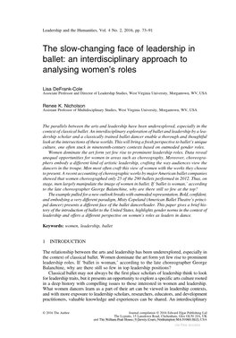 The Slow-Changing Face of Leadership in Ballet: an Interdisciplinary Approach to Analysing Women's Roles