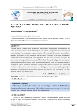 A Study of Economic Empowerment of Moi Tribe in Sorong, West Papua