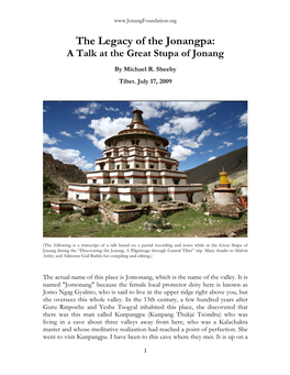 The Legacy of the Jonangpa: a Talk at the Great Stupa of Jonang
