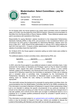 Modernisation: Select Committees – Pay for Chairs