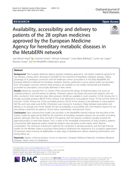 Availability, Accessibility and Delivery to Patients of the 28 Orphan