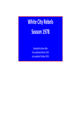 White City Rebels Season 1978