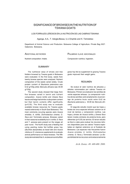 Significance of Browses in the Nutrition of Tswana Goats