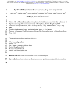 1 Population Differentiation of Rhodobacteraceae Along Coral Compartments