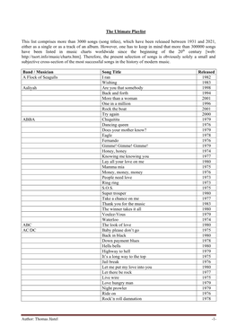 The Ultimate Playlist This List Comprises More Than 3000 Songs (Song Titles), Which Have Been Released Between 1931 and 2018, Ei