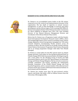 Biography of Dr. Fatima Denton-Director of Unu-Inra