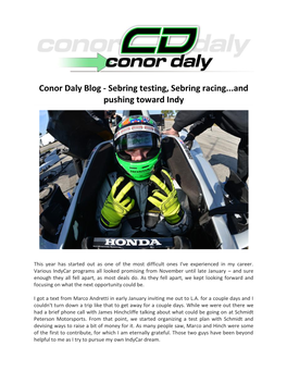 Conor Daly Blog - Sebring Testing, Sebring Racing...And Pushing Toward Indy