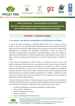 1. Le Secteur Des Plantes Aromatiques Et Médicinales Au Maroc CHAPITRE I