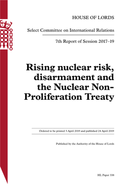 Rising Nuclear Risk, Disarmament and the Nuclear Non-Proliferation Treaty