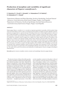 Production of Morphine and Variability of Significant Characters of Papaver Somniferum L