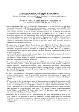 Ministero Dello Sviluppo Economico Direzione Generale Per La Sicurezza Dell’Approvvigionamento E Le Infrastrutture Energetiche Divisione V