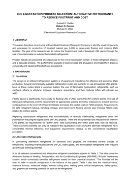 Lng Liquefaction Process Selection: Alternative Refrigerants to Reduce Footprint and Cost