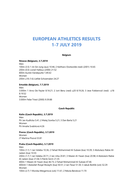 European Athletics Results 1-7 July 2019