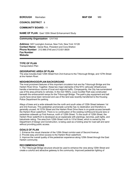 BOROUGH MAP ID# M9 COUNCIL DISTRICT 8 COMMUNITY BOARD: 11 Community Organization CIVITAS Fax Number Website TYPE of PLAN GEOG