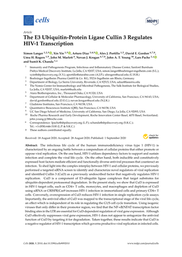 The E3 Ubiquitin-Protein Ligase Cullin 3 Regulates HIV-1 Transcription