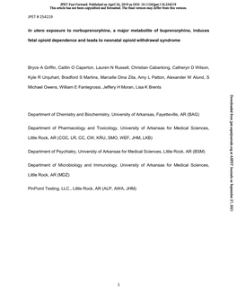 In Utero Exposure to Norbuprenorphine, a Major Metabolite of Buprenorphine, Induces Fetal Opioid Dependence and Leads to Neonatal Opioid Withdrawal Syndrome