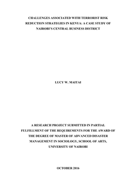 Challenges Associated with Terrorist Risk Reduction Strategies in Kenya: a Case Study of Nairobi’S Central Business District