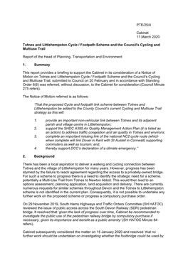 Totnes and Littlehempston Cycle / Footpath Scheme and the Council's Cycling and Multiuse Trail