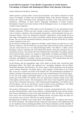 Local Self Governments' Cross Border Cooperation in North Eastern Voivodships in Poland with Kaliningrad Oblast of the Russian Federation